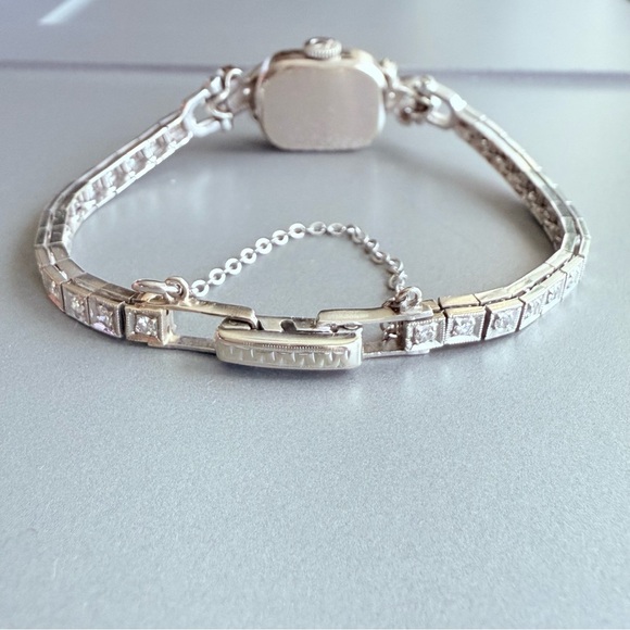 Vintage Omega Art Deco 14k White Gold Diamond Band Ladies Watch WORKING - Picture 6 of 17